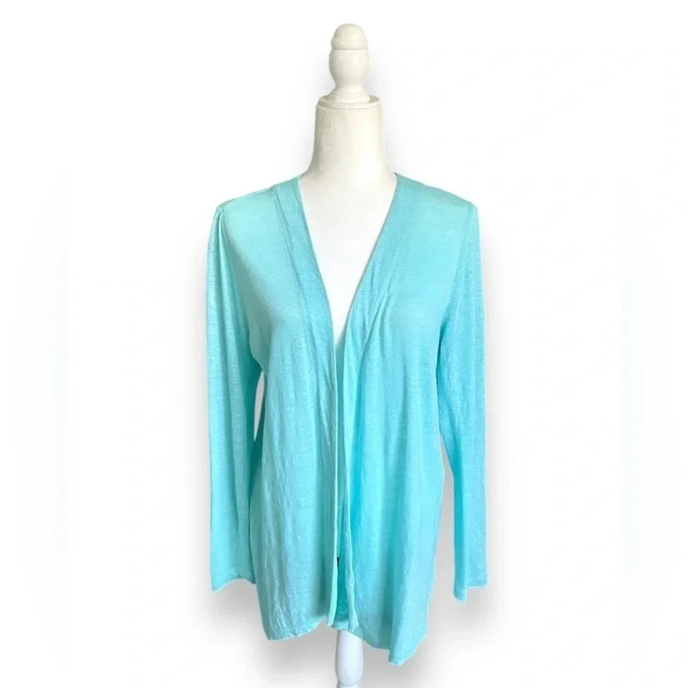 J. Jill Light Aqua Open-Front Lightweight Cardigan